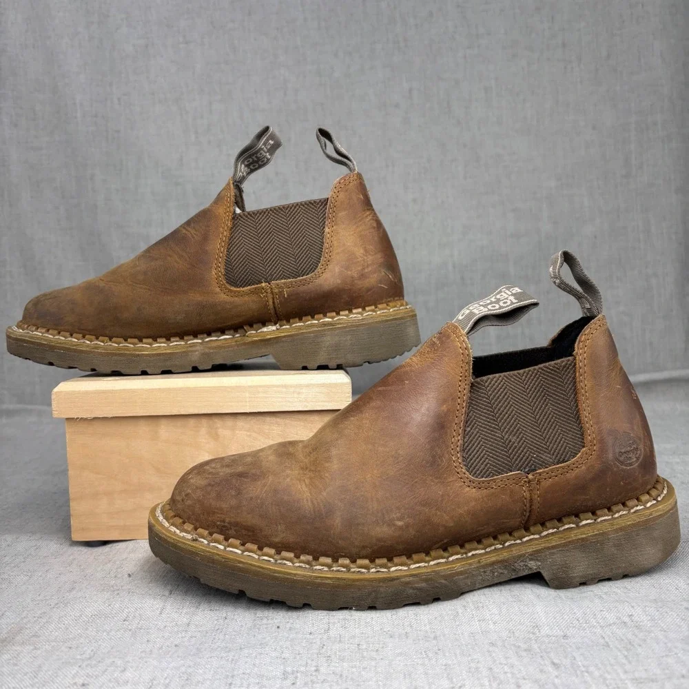 Georgia Boot Revamp Romeo Brown Leather Tan Pull On‎ Work Boots Women's Size 7